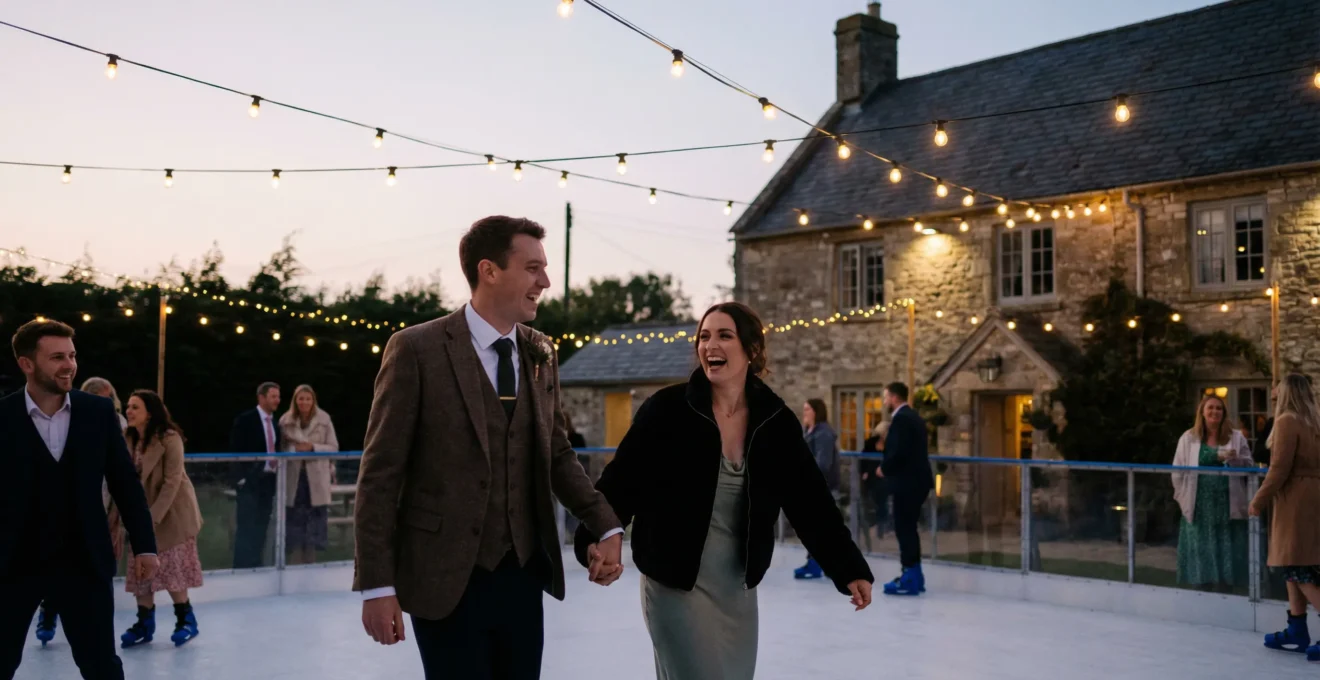 Patinoire synthétique illuminée lors d'une soirée de mariage