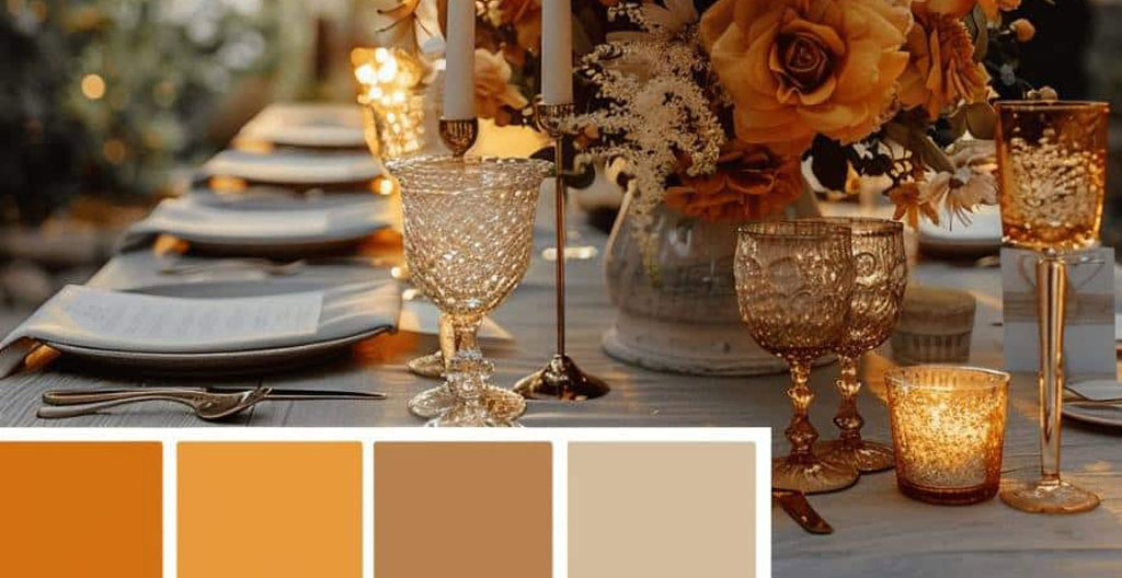 Gros plan sur des mains ajustant des textiles de table dans des tons coordonnés de vert sauge et terracotta